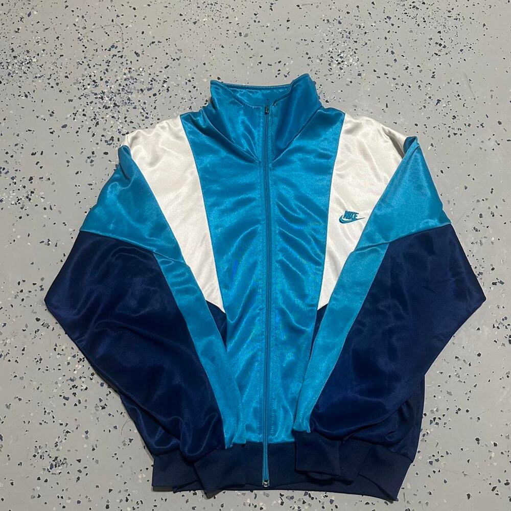 Vintage 90s Nike Blue Multicolor Track Zip Up Jacket